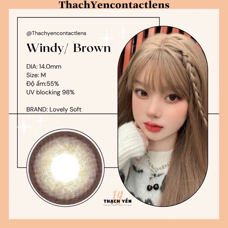 Kính Áp Tròng Windy Brown Lens Nâu Cận 0-10 Độ