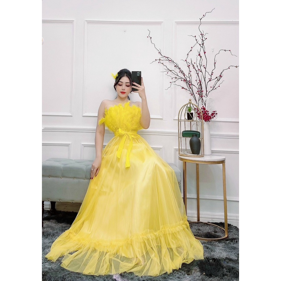 Đầm dự tiệc phối lông ngỗng TRIPBLE T DRESS -size M/L - MS131Y