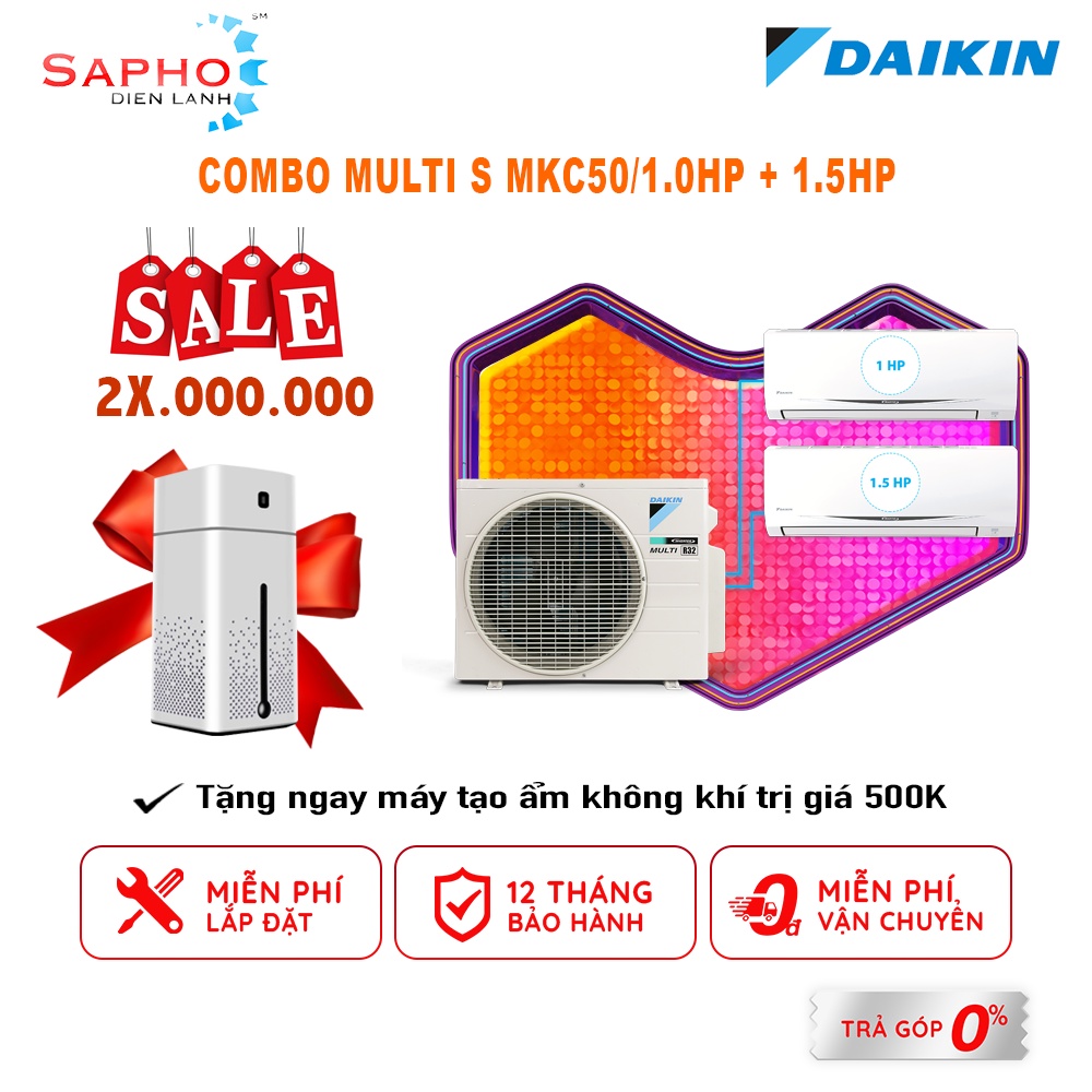 Máy lạnh Daikin Multi S Combo MKC50/1.0HP+1.5HP Inverter Gas R32 Model 2021 Thái Lan Chính Hãng