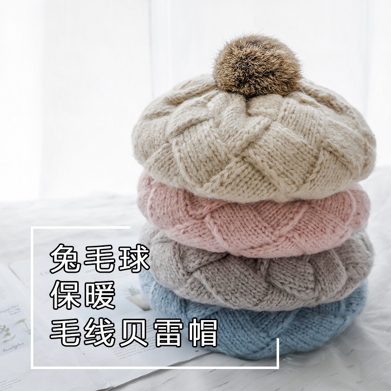 Mũ Beret Len Lông Thỏ Phong Cách Hàn Quốc Dễ Phối Đồ Thời Trang Thu Đông Cho Nữ