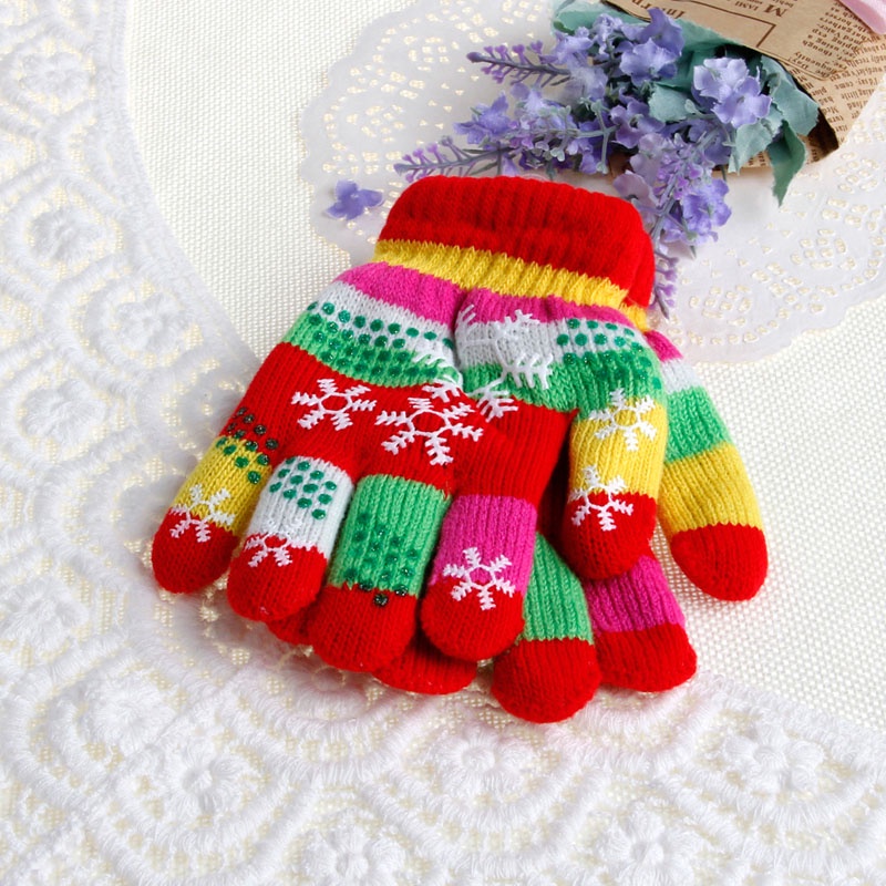 Găng Tay Len Hai Lớp Dày Dặn In Họa Tiết Tuyết Cho Bé