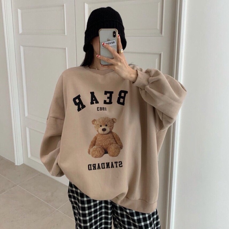 Áo sweater nỉ bông in hình gấu đáng yêu