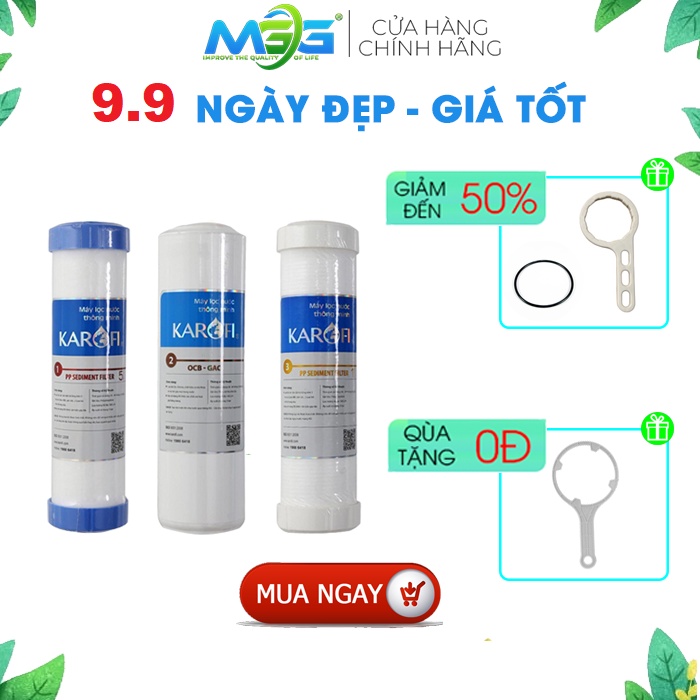Bộ 3 lõi lọc nước Karofi số 123 chính hãng, lõi lọc thô dùng cho máy lọc nước giúp loại bỏ tạp chất làm sạch nước
