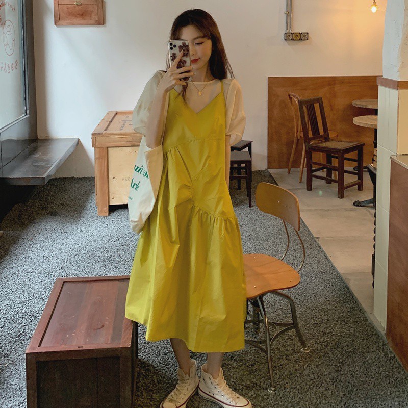 Đầm Thun Ngắn Tay Dáng Rộng Thời Trang Mùa Hè Hàn Quốc Váy