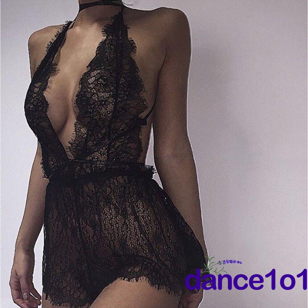 Bộ đồ lót liền thân hai dây phối ren lưới phong cách quyến rũ cho nữ