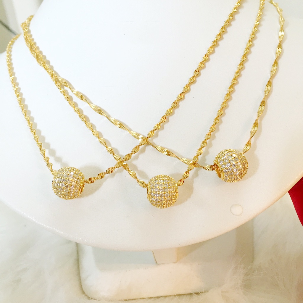 Dây Chuyền Nữ Dây Xoắn Kèm Mặt Cầu Bi Tròn Đính Đá, Vòng Cổ Dây Mạ Vàng | Berry Jewelry B15M25V2