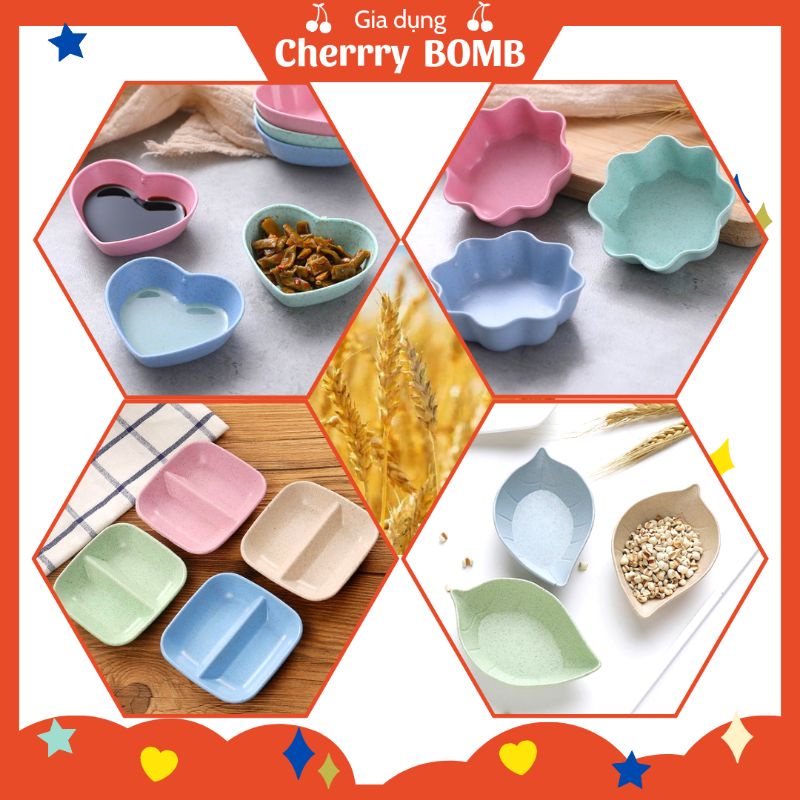 Chén Lúa Mạch Nhỏ Đựng Nước Chấm Nhiều Hình - Trái Tim - Chiếc Lá - Bông Hoa - 2 Ngăn