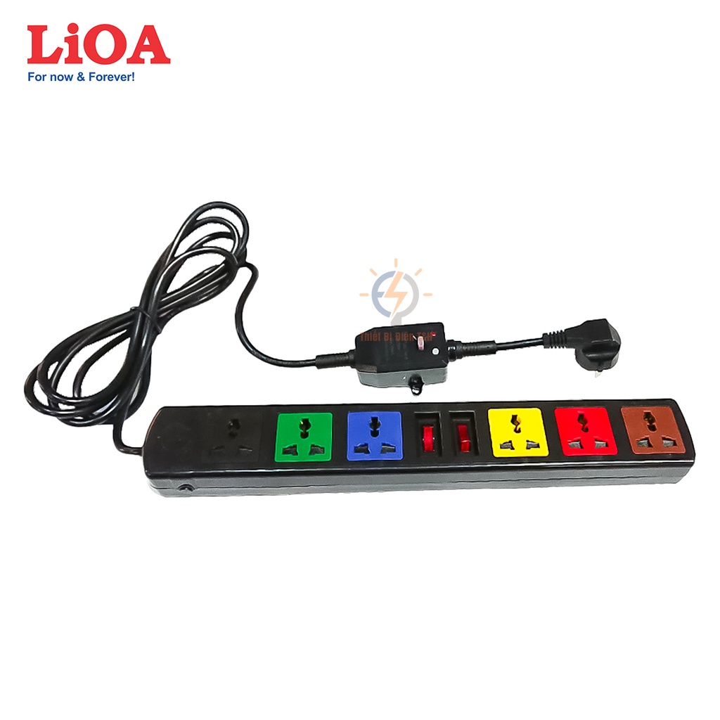 Ổ cắm điện chống giật lioa, 6 ổ cắm, 2 công tắc, 3300W, dây dài 3M, 6D33N-CG