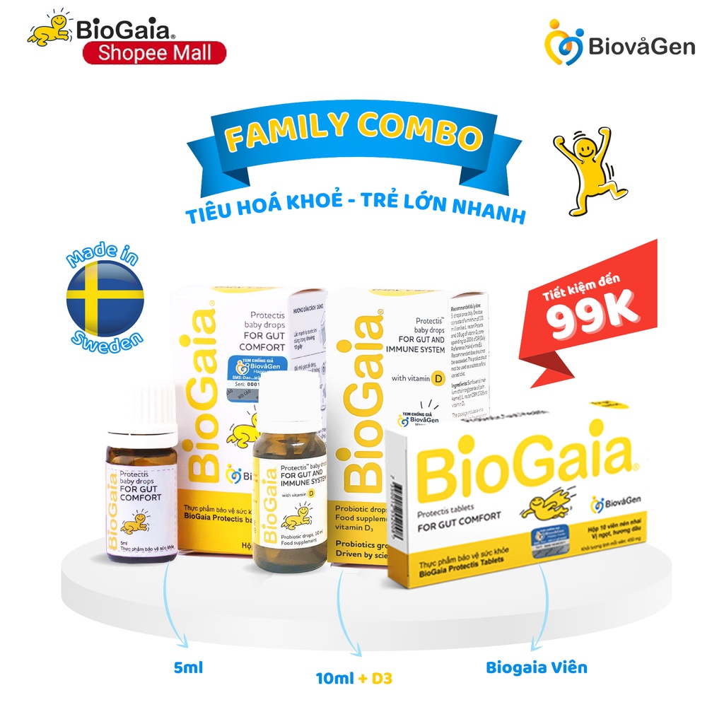 Men vi sinh BioGaia ProTectis cải thiện hệ tiêu hóa xuất xứ Thụy Điển gói Family Combo