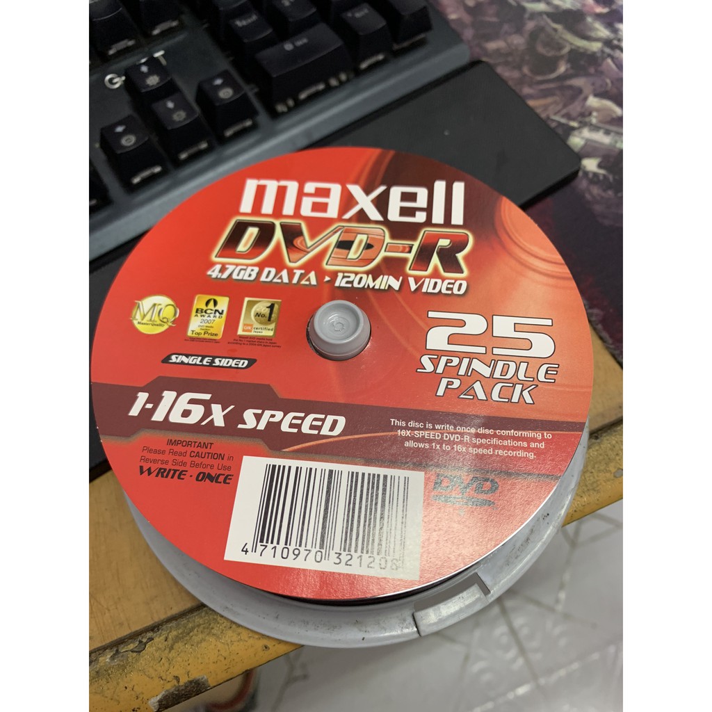 Hộp 25 Đĩa DVD-R Maxell 16x 120min 4.7Gb Single pack