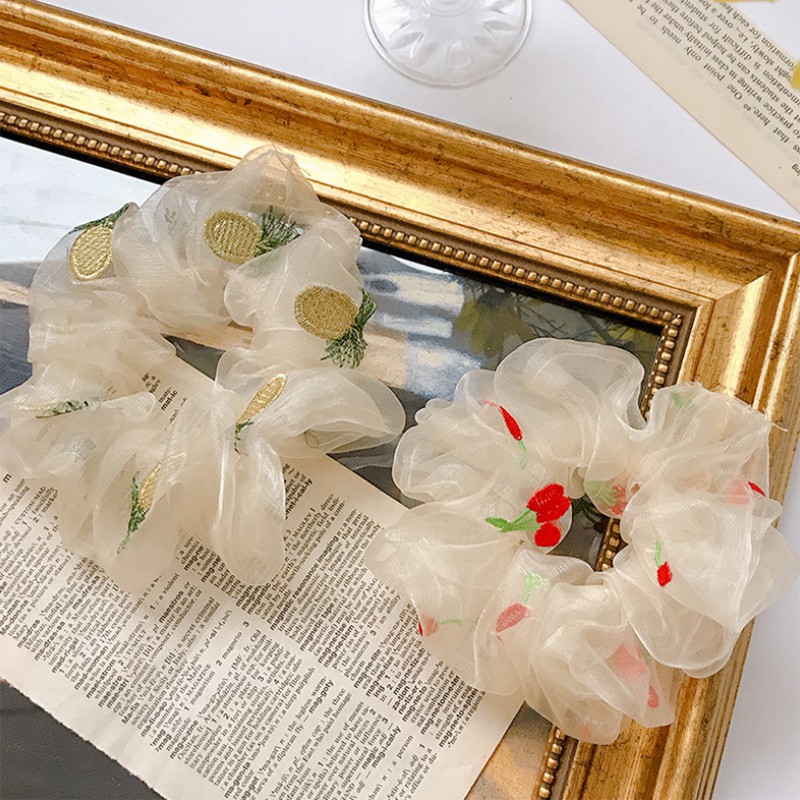 Dây Buộc Tóc Co Dãn Thêu Họa Tiết Trái Cây Phong Cách Hàn Quốc  (Hair Scrunchies)