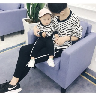 Đồ đôi - bộ mặc nhà KẺ Đen Trắng mẹ và bé cao cấp
