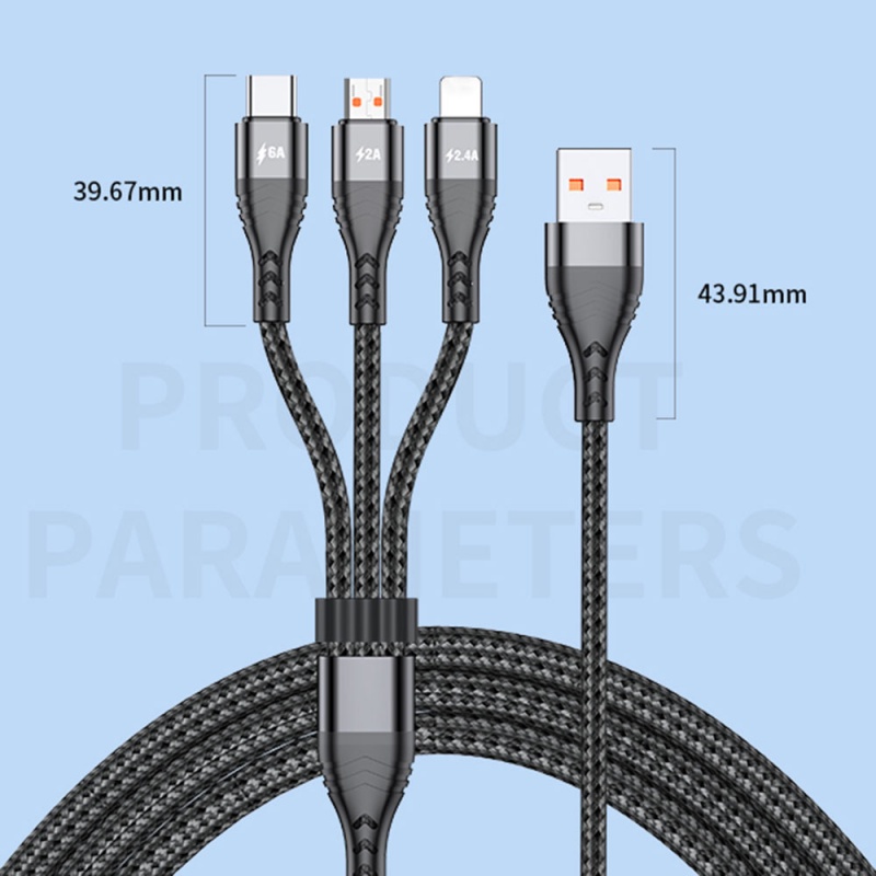 Cáp sạc nhanh Fonken USB 3 trong 1 fast charging 6A cho Huawei Mate 40 Pro quick charge Micro USB Type C cho iPhone 13