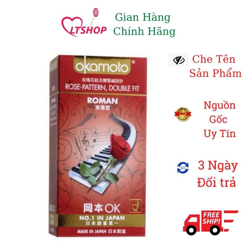 Bao cao su siêu mỏng gân hoa hồng Okamoto Roman hộp 10 cái