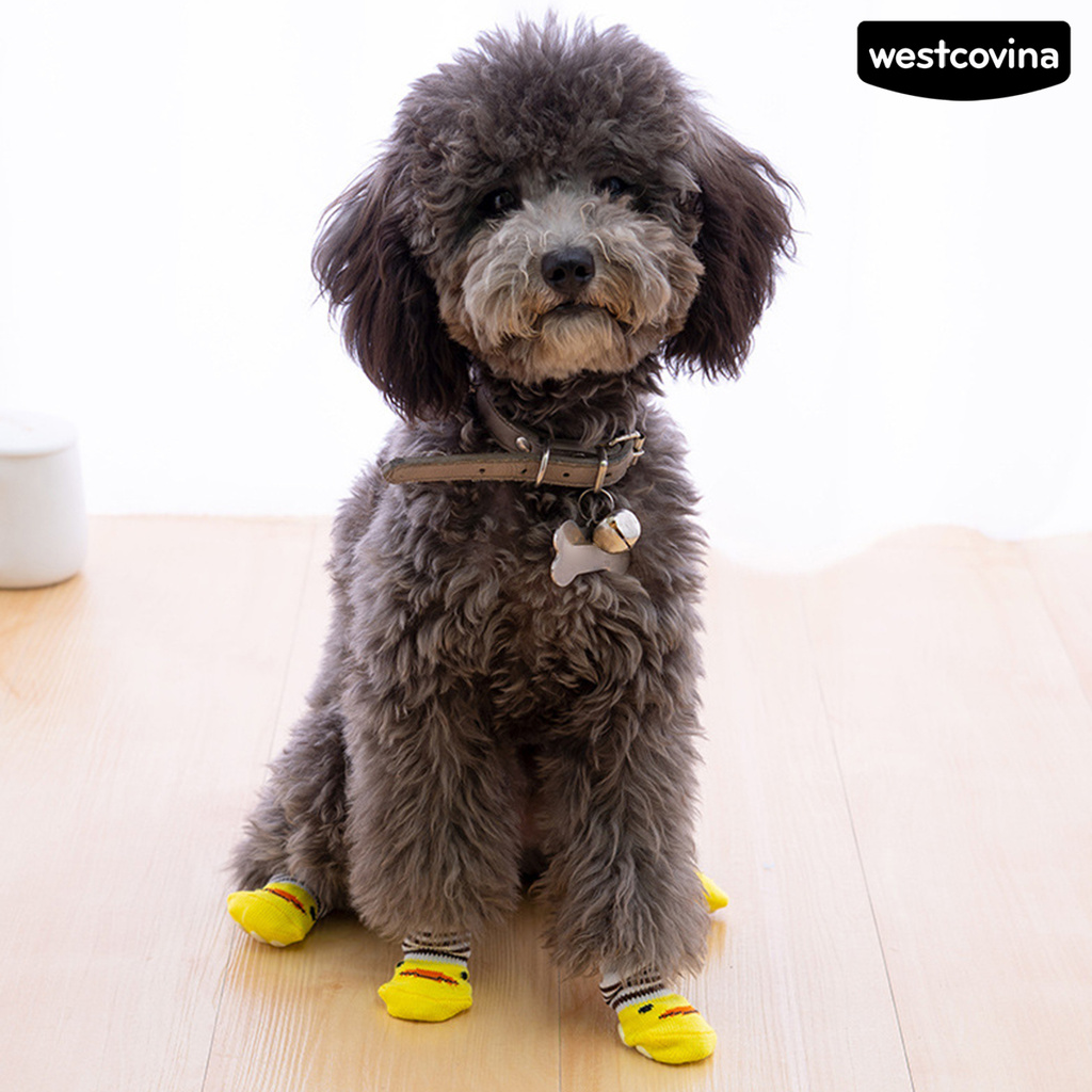 Bộ 4 Đôi Vớ Cotton Giữ Ấm Chống Trượt In Họa Tiết Hoạt Hình Cho Thú Cưng