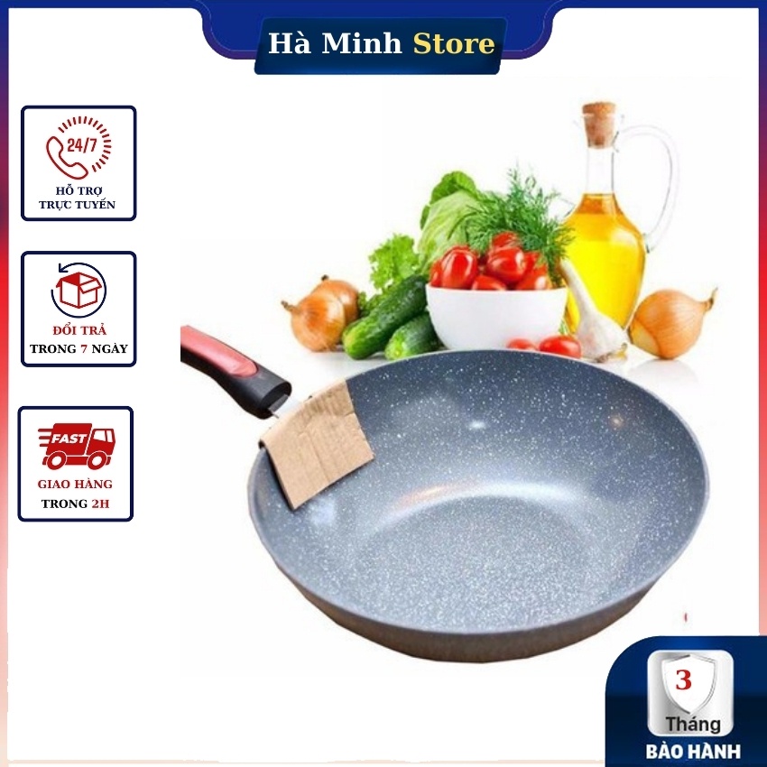 Chảo Đá Sâu Lòng Ceramic Size 32 Siêu Chống Dính, An Toàn, Không Đổi Màu, Dùng Cho Tất Cả Các Loại Bếp, Gia Dụng Hà Minh