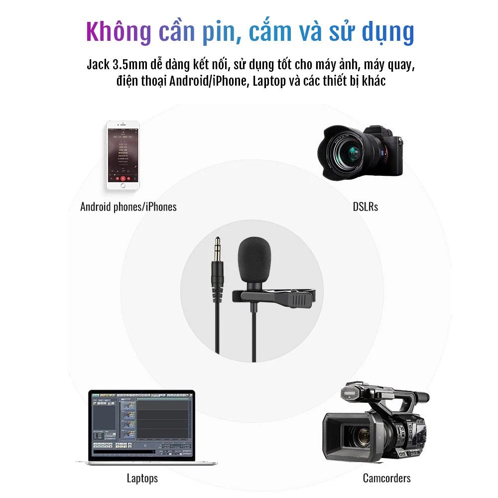  Mic thu âm cài áo Takstar TCM-400 dây dài 5M, tương thích với mọi thiết bị