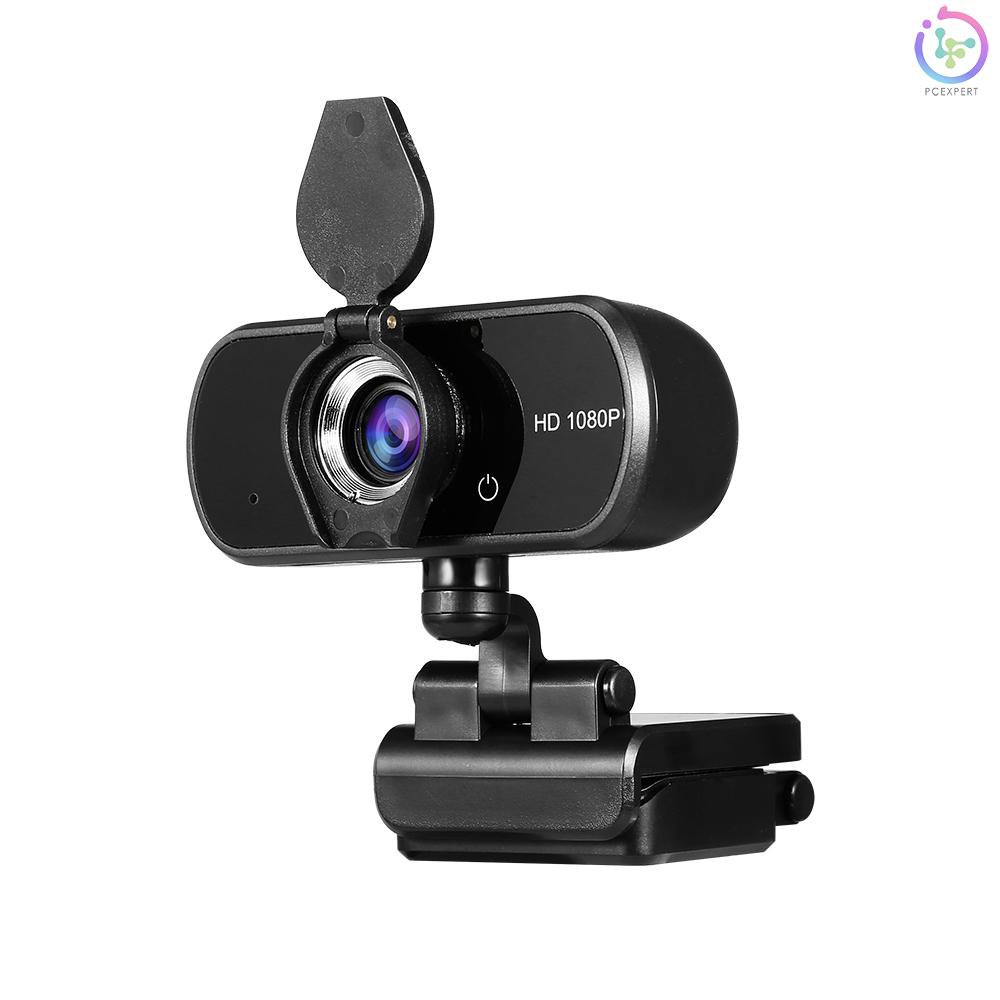 HD 1080P USB Webcam with Privacy Cover Manual Focus Video Conference Camera Built-in Microphone for Laptop Desktop Black