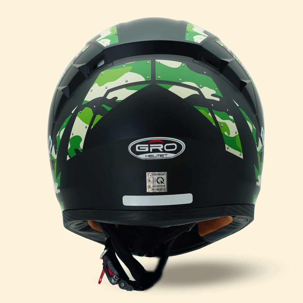 Mũ Bảo Hiểm Fullface GRO Helmet có kính chính hãng, thiết kế 2 kính, kiểu dáng mạnh mẽ cho nam - Tem Rằn Ri