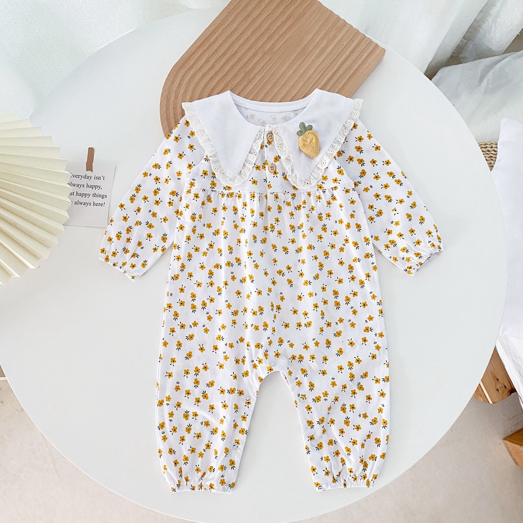 Sanlutoz Bộ Áo Liền Quần Vải Cotton Tay Dài Dễ Thương Cho Bé Gái Sơ Sinh