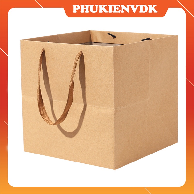 Túi giấy kraft đáy vuông quai vải đựng thực phẩm cây cảnh quà tặng