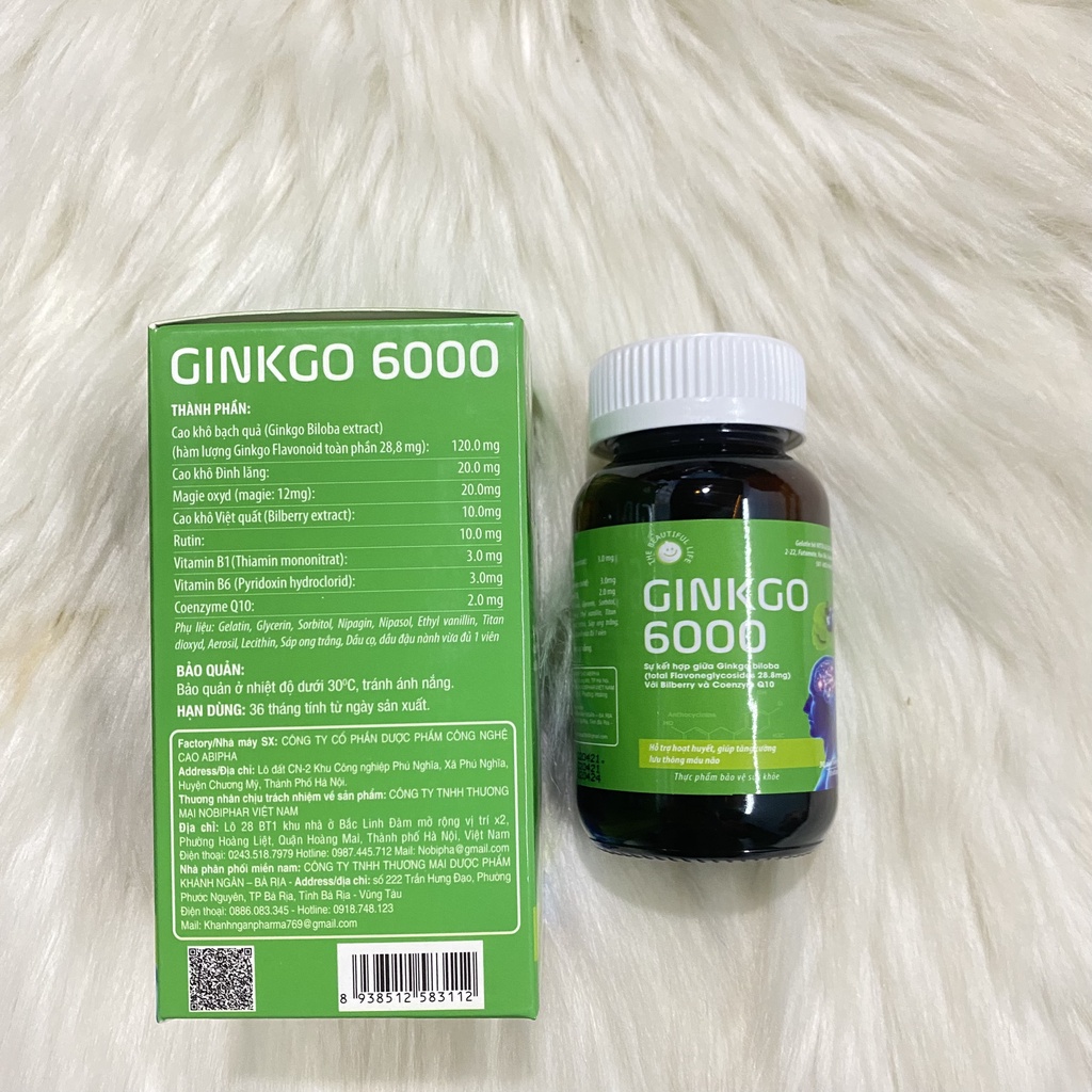 Bổ não GINKGO tăng cường trí nhớ GINKGO BILOBA 6000 lọ 30 viên - Hoạt huyết, tăng cường lưu thông máu não