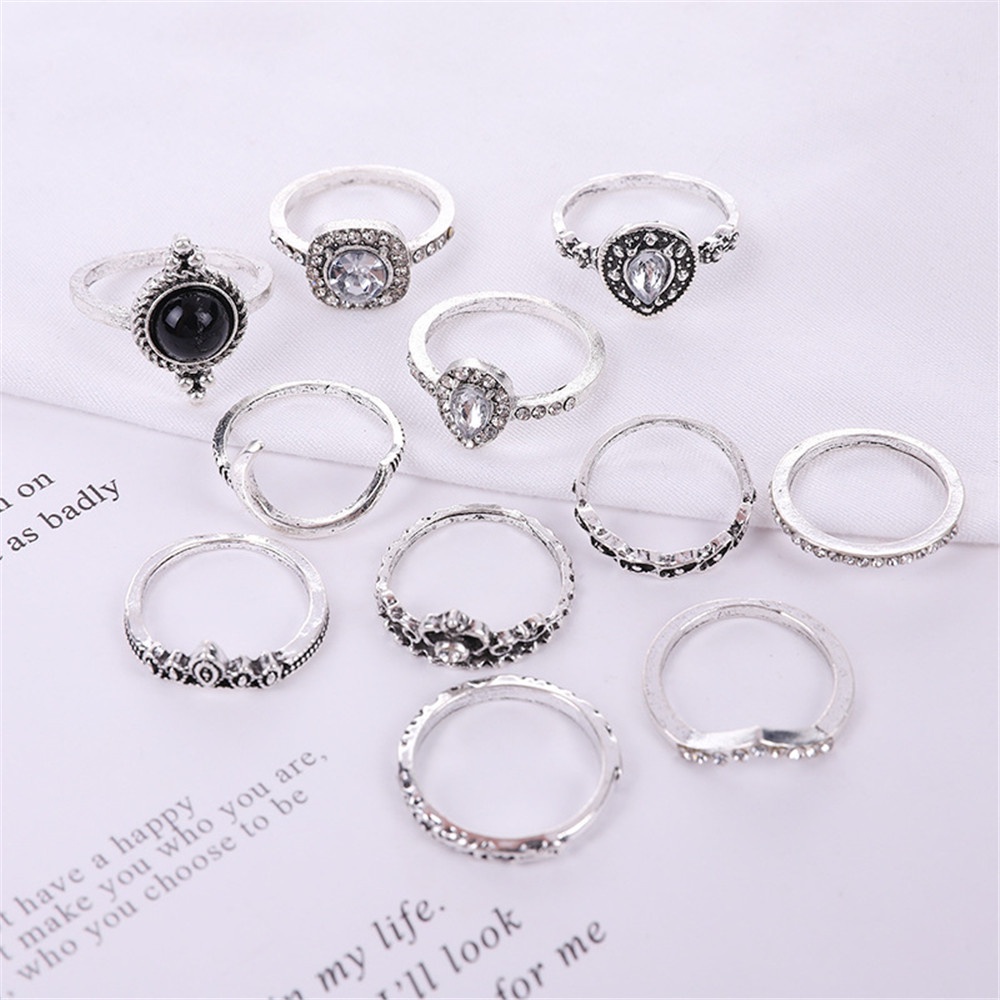 Set 11 Nhẫn Bạc Đính Đá Thời Trang Cho Nữ