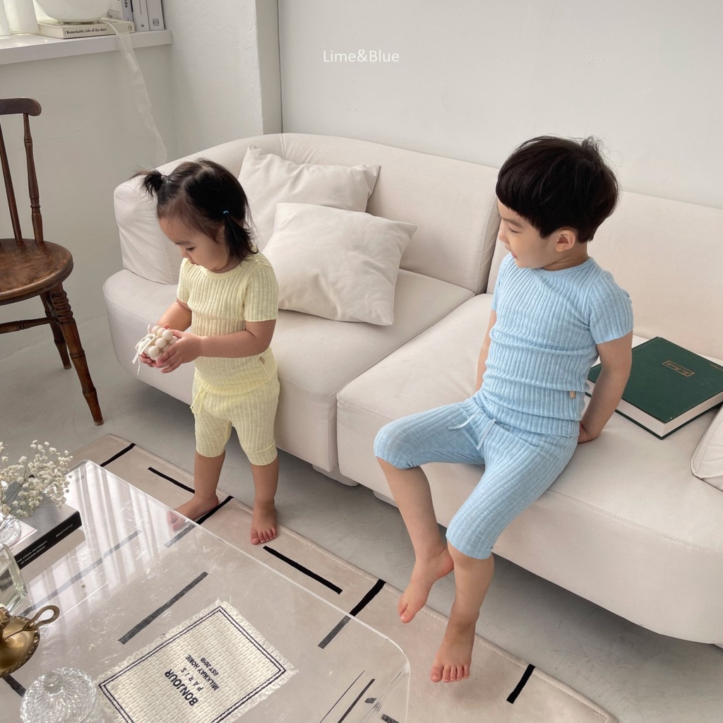 Bộ gân Bongbong quần áo trẻ em Hàn Quốc Cao Cấp Lime &amp; Blue