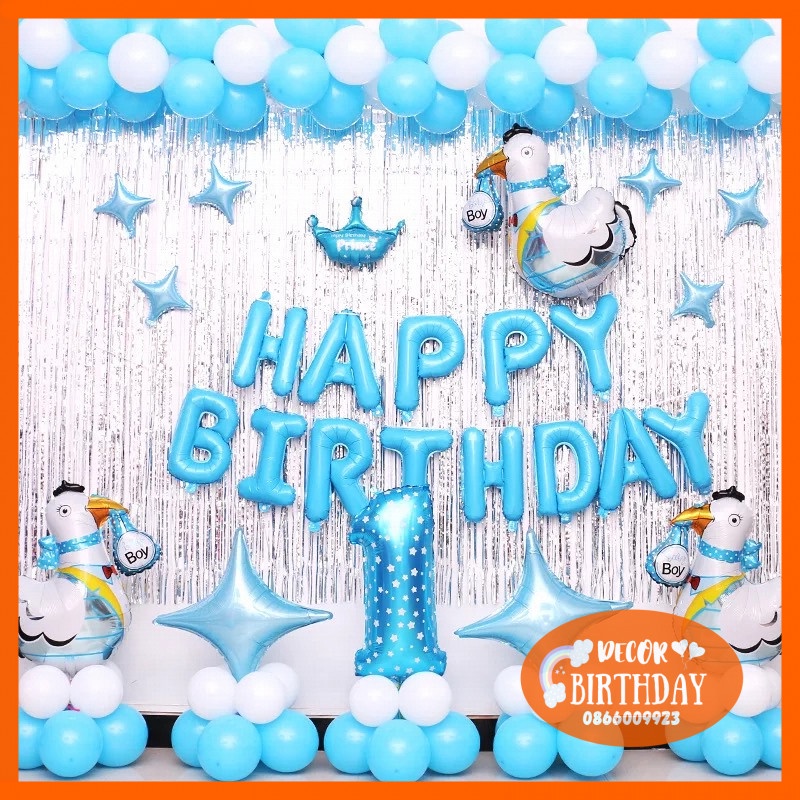 Set Trang Trí Sinh Nhật TUỔI GÀ Cho Bé Trai, Bé Gái, Bóng Y Hình Tặng Kèm Đồ Bơm Băng Dính