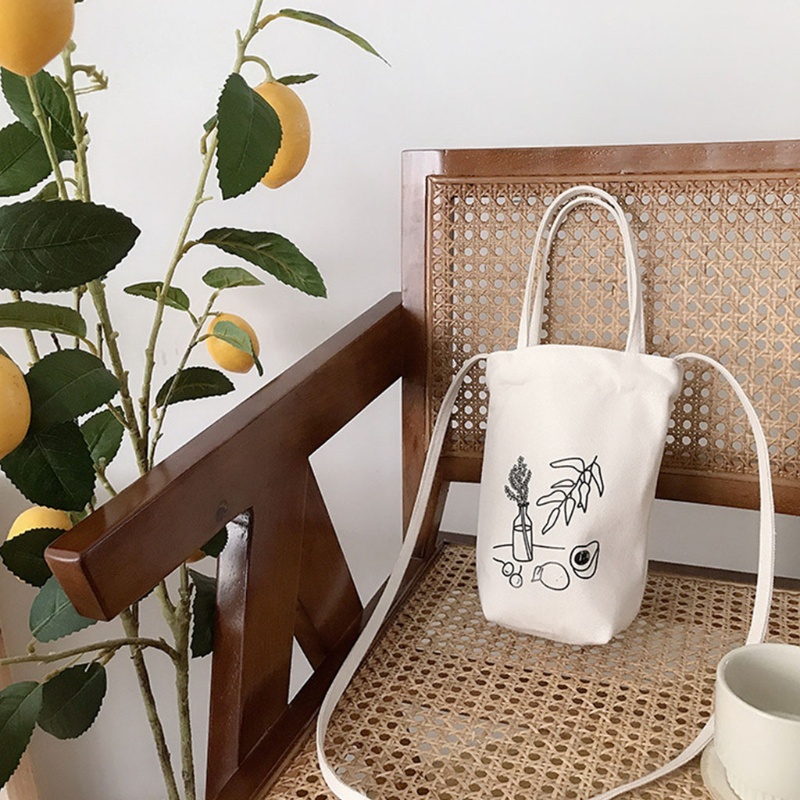Túi Canvas Đeo Vai Đựng Bình Nước In Hình Hoạt Hình Dễ Thương Cho Nữ