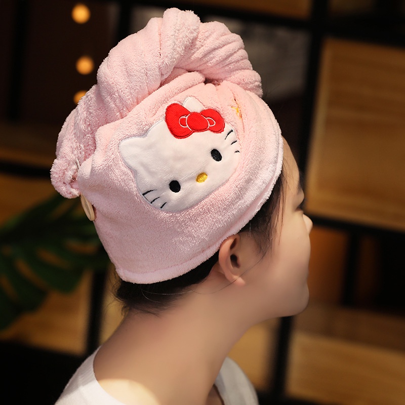 SANRIO Mũ Trùm Đầu Sấy Khô Tóc Dày Dặn In Họa Tiết Hoạt Hình Melody XO Kuromi Hello Kitty Dễ Thương Cho Nữ