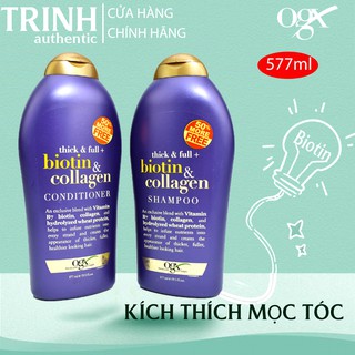 [FREE SHIP] Cặp dầu gội xả Biotin Collagen Thick & Full OGX 577ml bản Mỹ kích thích và dưỡng tóc siêu mượt chắc khỏe