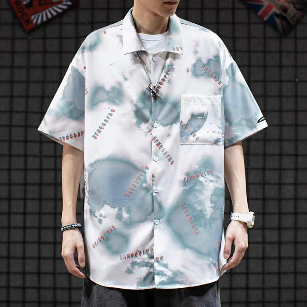 Áo sơ mi nam nữ oversize BANGGUOLUO loang màu