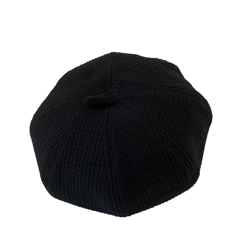 Mũ Beret Màu Đen Đính Nhãn Kim Loại Thời Trang Thu Đông Cho Nữ