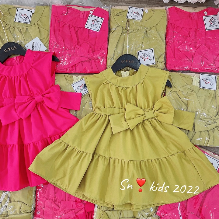 Váy bé gái, váy thô nơ xinh bánh bèo SN 2 màu siêu hot cho bé size 10-35kg