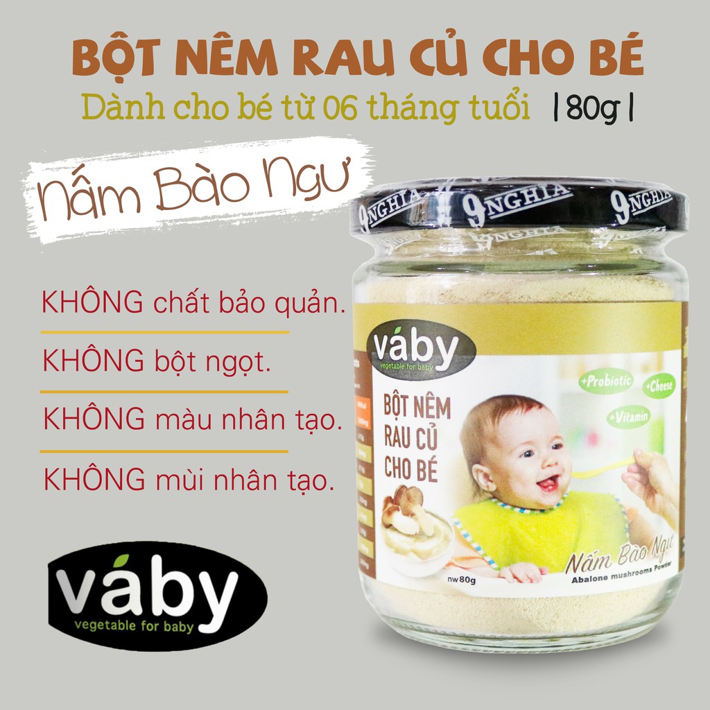 Bột nêm Nấm Bào Ngư &amp; Phô Mai dành cho bé ăn dặm VABY Hộp 48g (6 x gói 8g) - Gia vị nêm và rắc dành cho bé từ 6 tháng