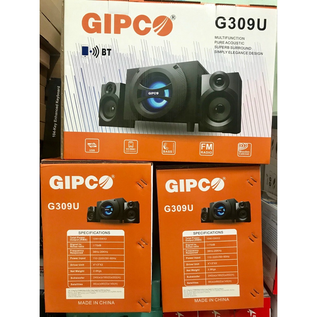 [Hàng có sẵn] Loa 2.1 Bluetooth GIPCO G309U công suất 20W chính hãng mới 100% - có chức năng điều khiển từ xa