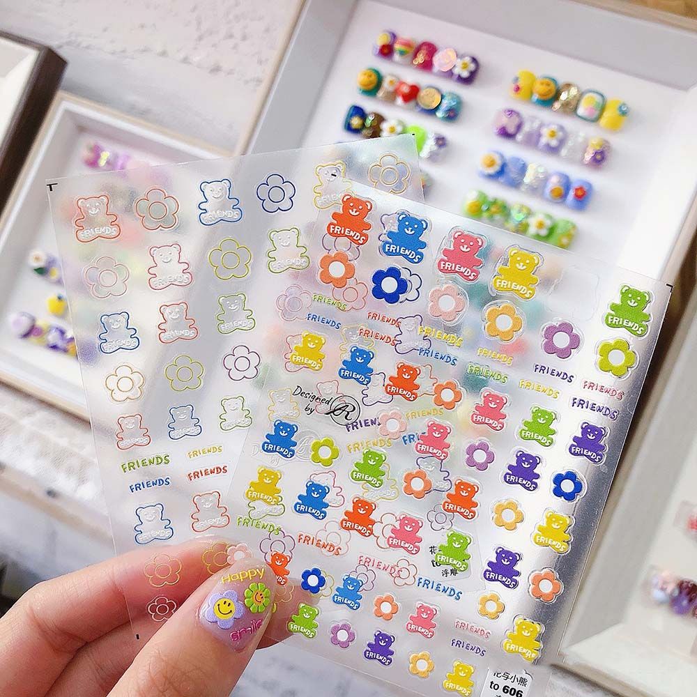 [Hàng mới về] Miếng Dán Móng Tay Siêu Mỏng Hình Trái Cây / Thỏ / Gấu / Hoa Nhỏ 5D cii DIY