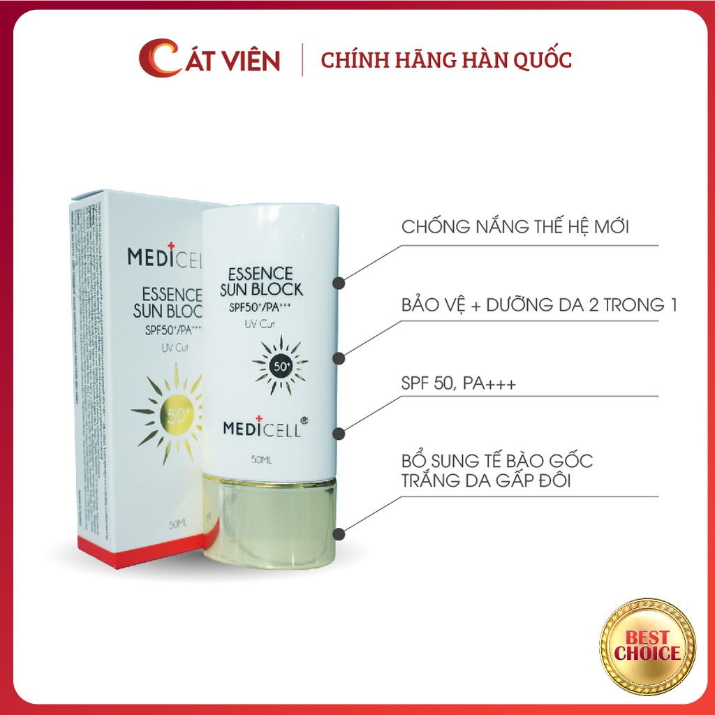 Kem chống nắng nâng tone Medicell, chống tia UV ánh sáng xanh SPF 50 PA+++, dưỡng ẩm dưỡng trắng cho mọi loại da 50ml