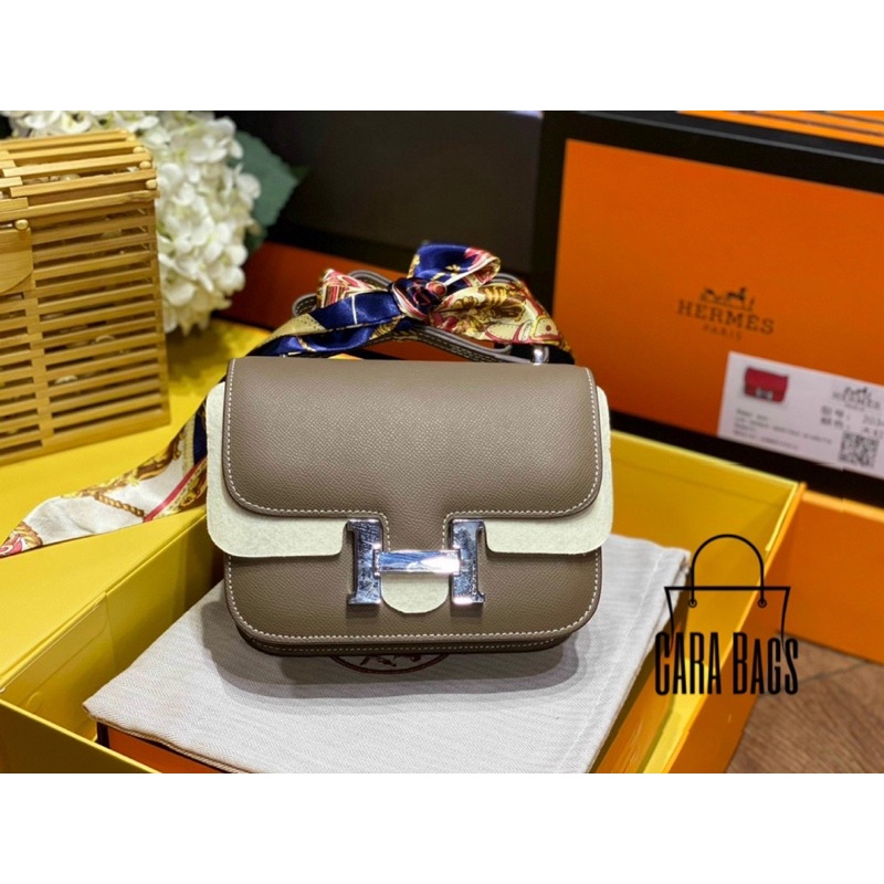 +Túi xách HM đeo chéo da sần, da Epsom size 19 tặng kèm khăn quấn túi