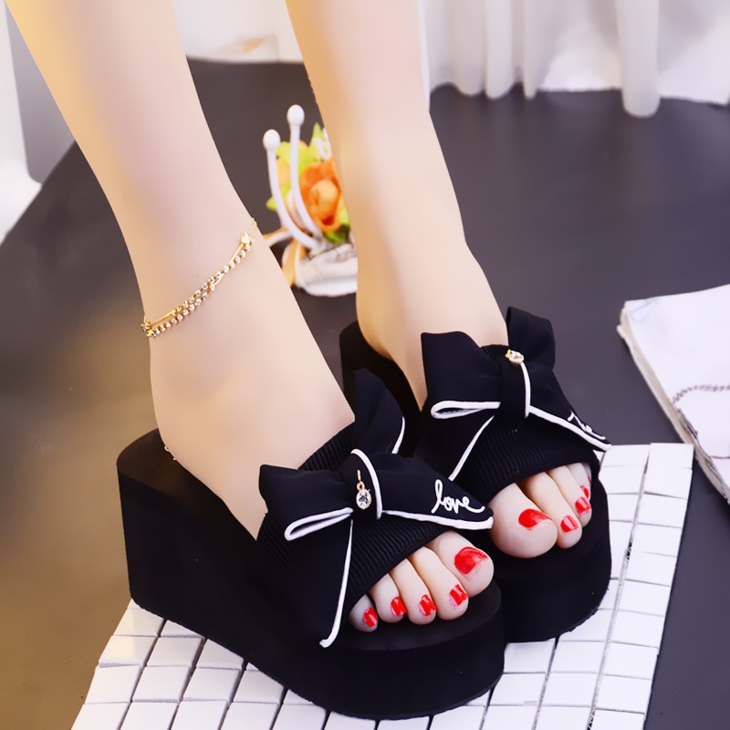 Dép sandal đế xuồng cao su đính nơ 2.36 inch size 34-39 cho nữ