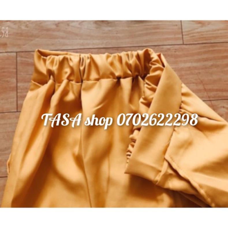 TBO-Sét áo 2 dây nhún bèo kèm quần vàng ống rộng sexy sang chảnh áo trắng trễ vai thời trang TASA