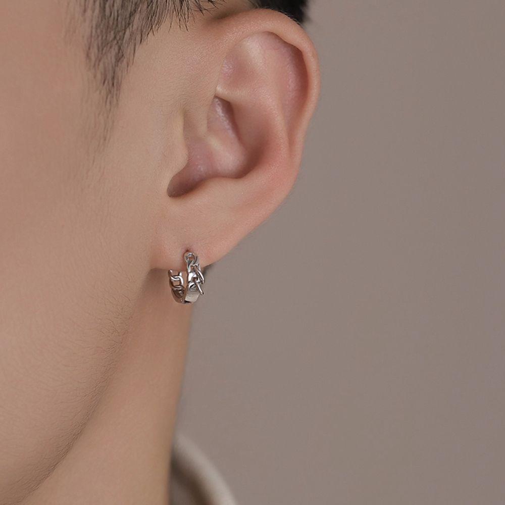 FORBETTER Bông Tai Mạ Bạc Thiết Kế Đục Lỗ Đơn Giản Phong Cách Hip Hop Hàn Quốc Thời Trang Cho Nam