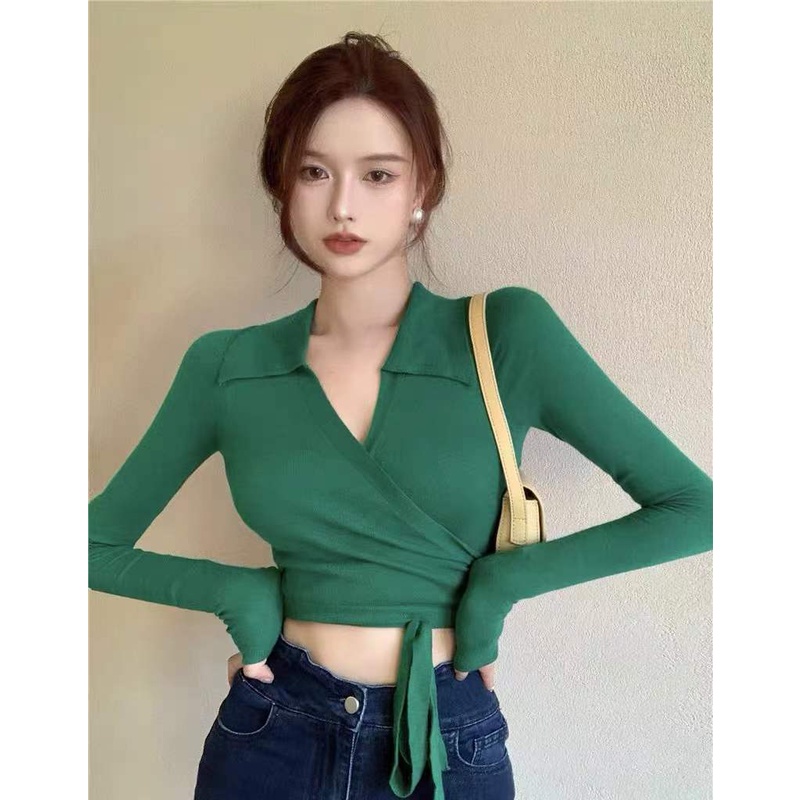 Áo len cổ chữ V màu trơn thanh lịch cho nữ