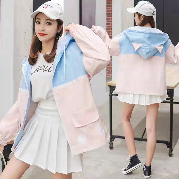 Áo Khoác Dù Nữ Màu Hồng Phối Xanh Cute Kiểu Mèo Dễ Thương - Áo Khoác Dù Cao Cấp 2 Lớp Xịn Vải Dày  Fashion Teen
