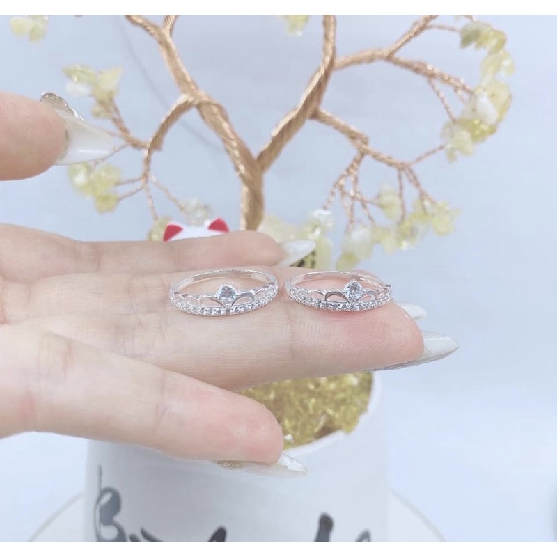 Nhẫn Bạc vương miện viền bèo nhỏ nhỏ xinh xinh, Bạc đẹp sáng lấp lánh hoạ tiết hài hoà tinh tế Mainomi Shop Bạc Xinh