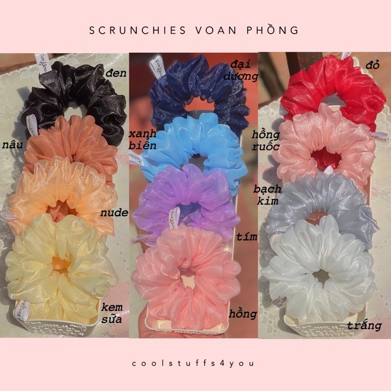 Đồ buộc tóc scrunchies voan phồng nhiều màu✨