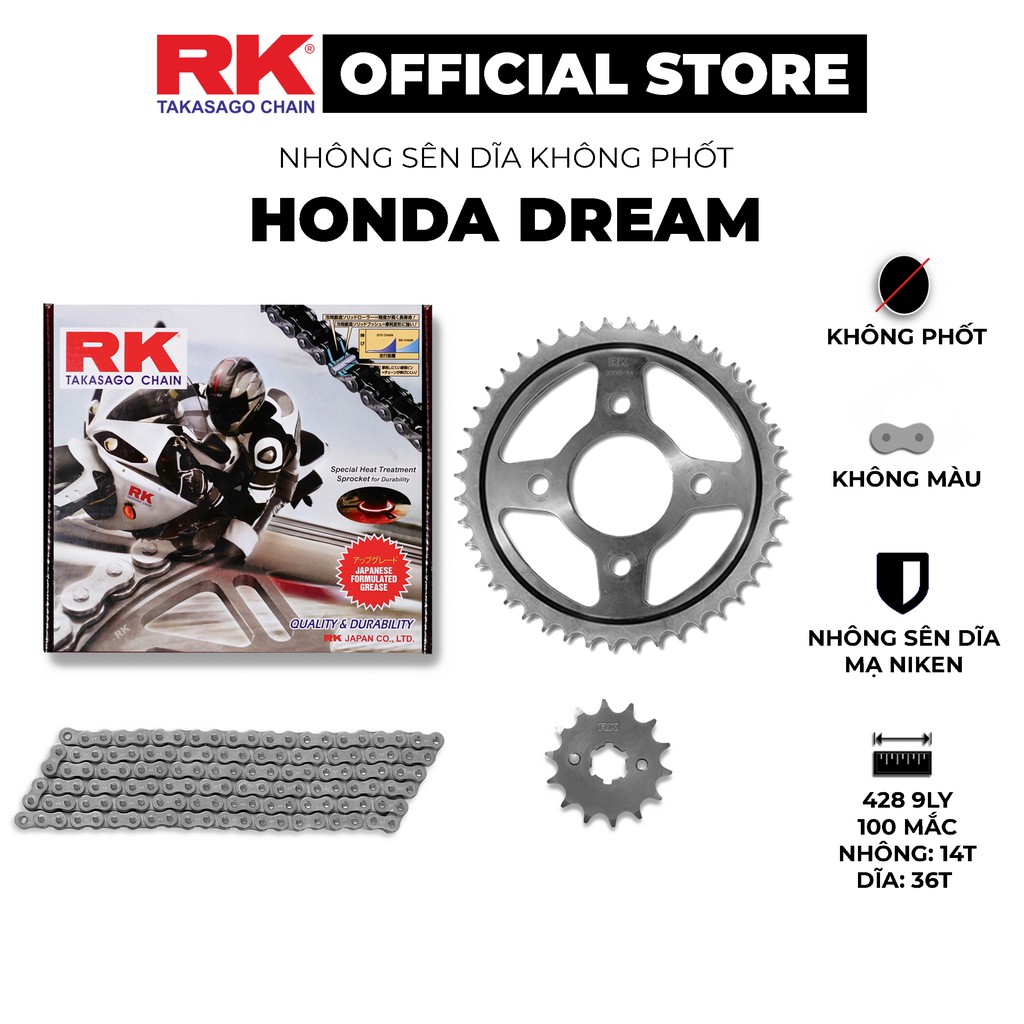 Nhông Sên Dĩa xe máy Honda Dream - Nhông Sên Dĩa RK - Nhông Dĩa thép - Sên không phốt