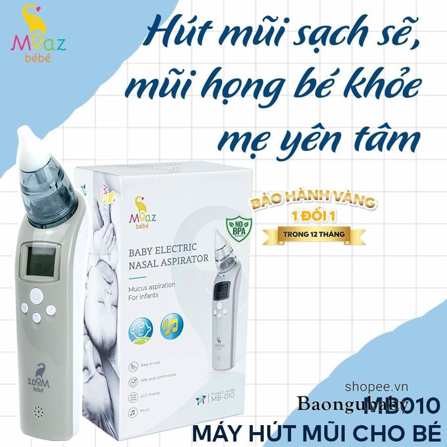 Máy hút mũi Moaz Bebe pin điện trẻ em, dụng cụ vệ sinh mũi an toàn cho bé sơ sinh MB010