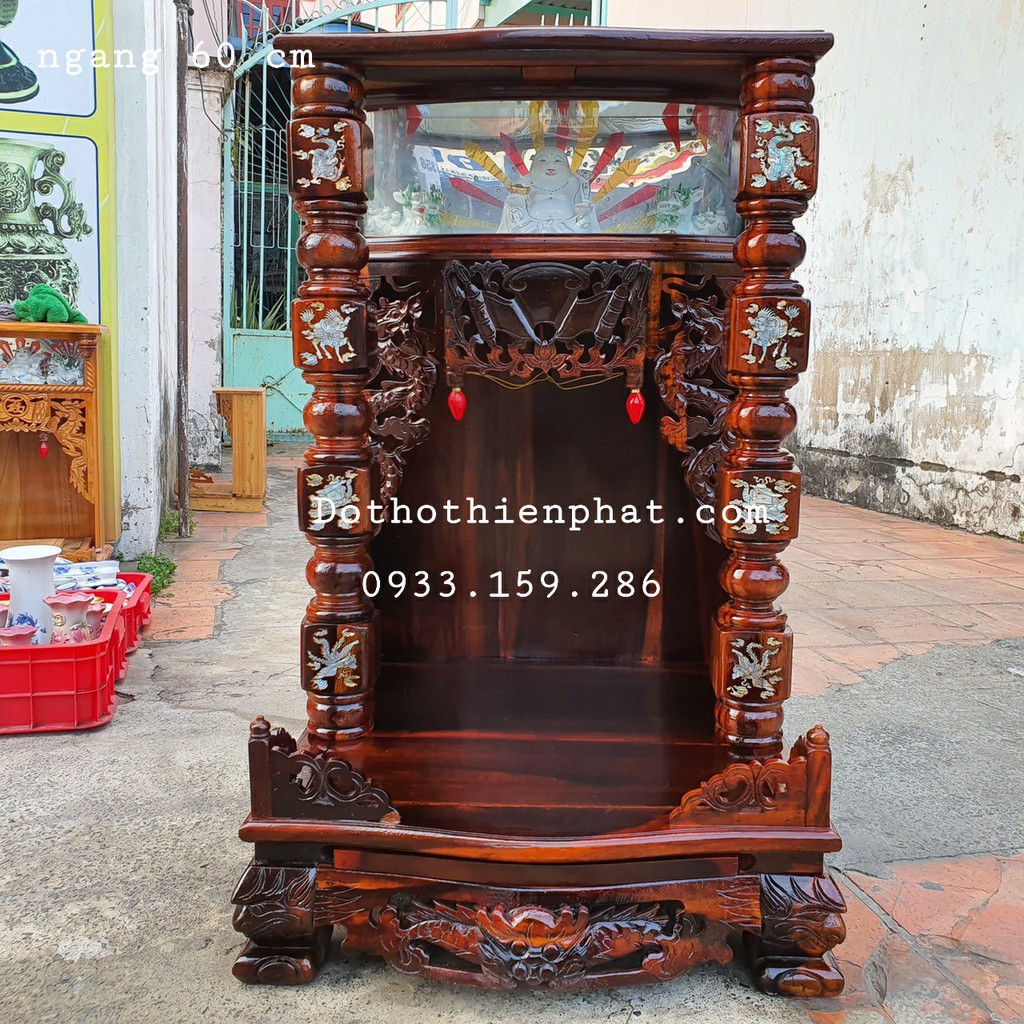 Bàn thờ thần tài ông địa gỗ muồng cẩn ngang 60 cm điện tử rất đẹp
